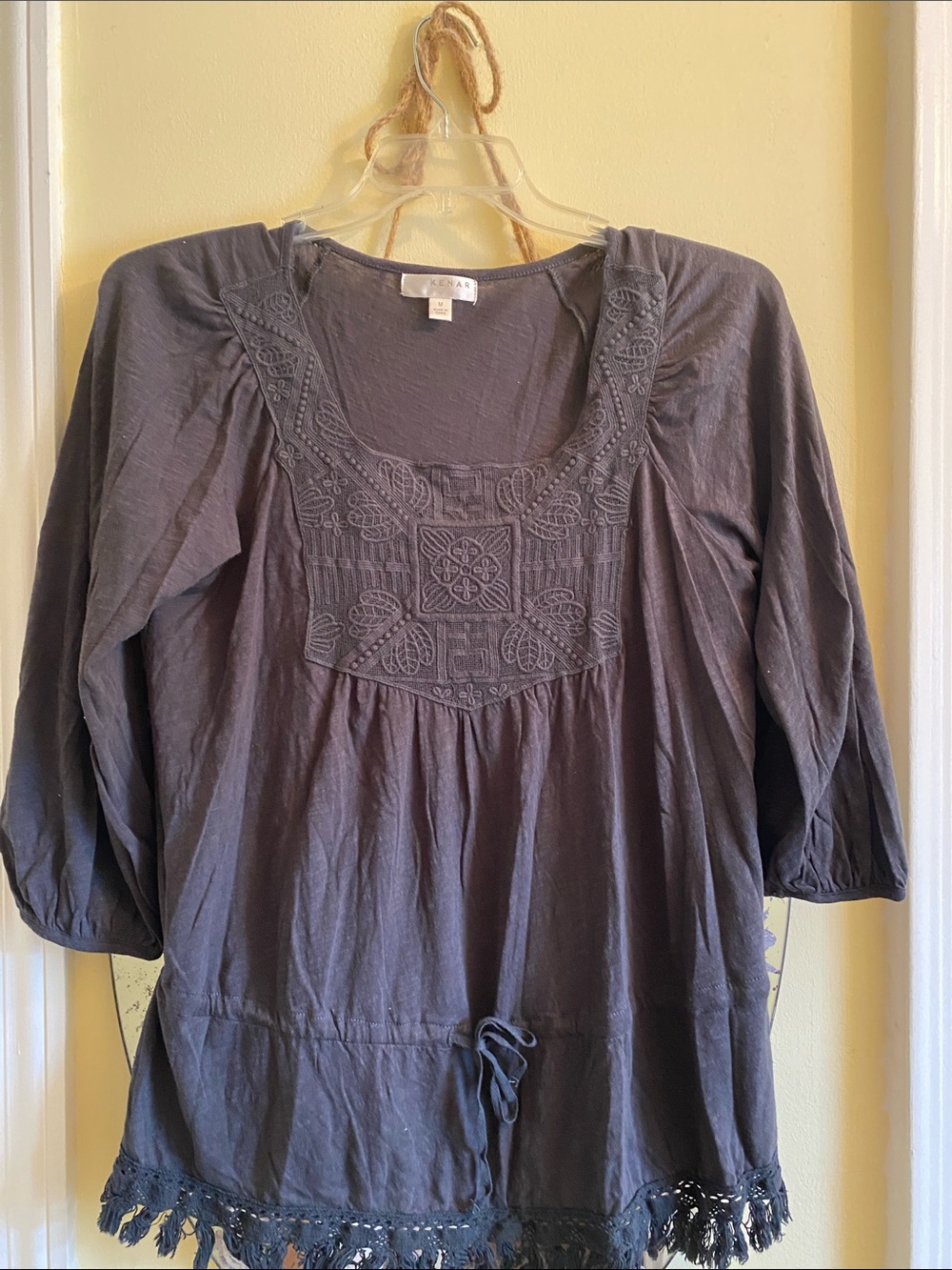 Kenar Embroidered Scoop-Neck Long Sleeve Tunic - Charcoal